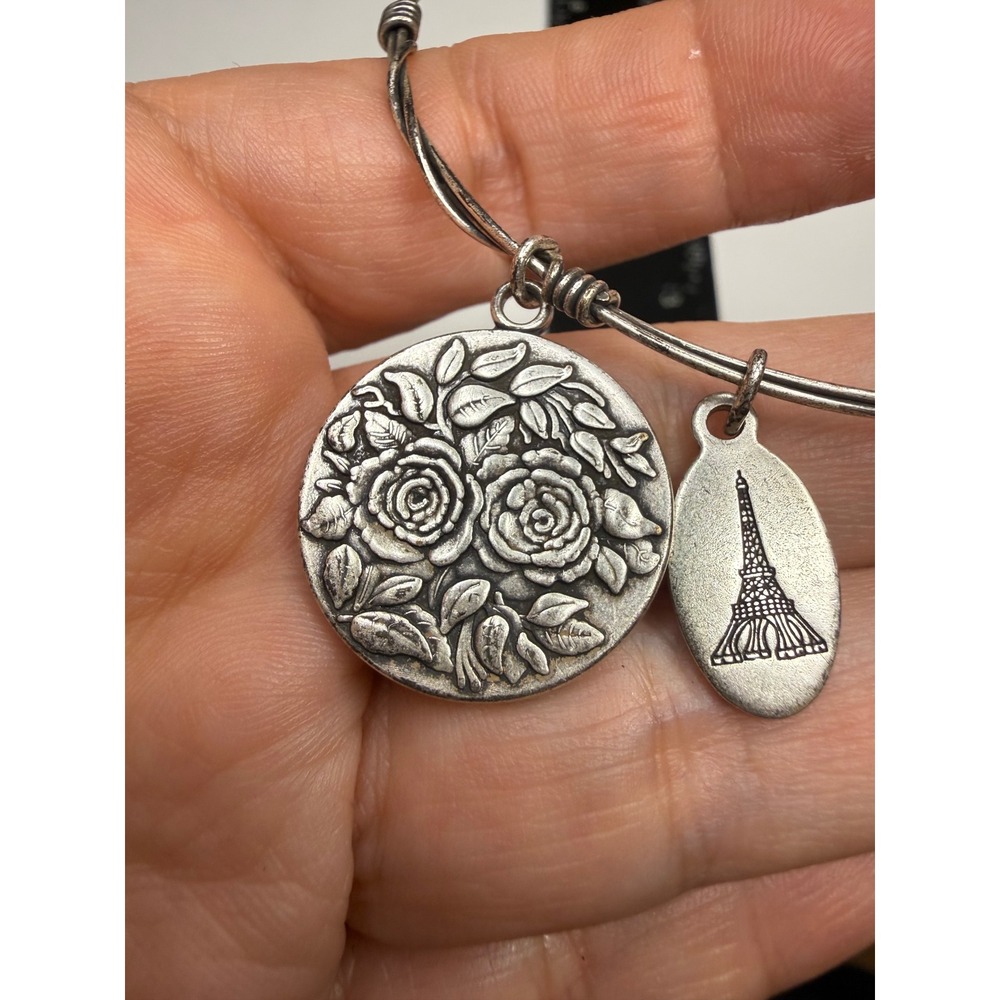 Beaucoup Designs Paris Bangle Bracelet Silver Rose Eiffel Tower Merci Bridesmaid